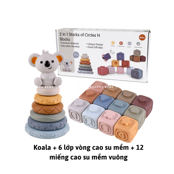 Đồ chơi tháp xếp chồng vòng tròn gấu và xếp hình khối cao cấp